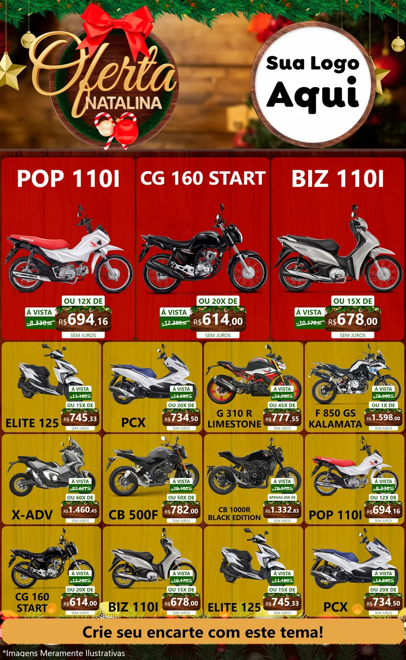 Modelo de Encarte para Encarte Grande com o tema Ofertas Natalina para Concessionaria de Motos