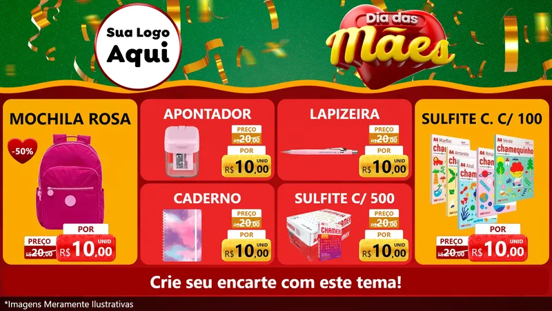 Modelo de TV para TV Horizontal com o tema Dia das Mães para Papelaria