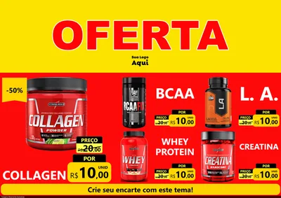 Modelo de Encarte para Encarte A4 Horizontal com o tema OFERTA - Vermelho Cartaz para Suplementos alimentares