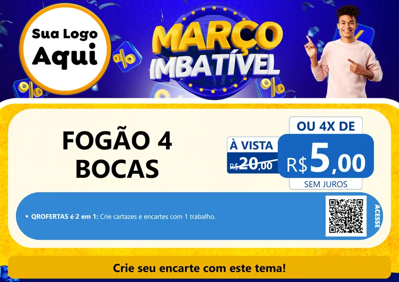 Modelo de Cartaz para Cartaz A4 Horizontal com o tema Março Imbatível para Móveis e Eletro