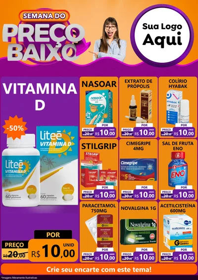 Modelo de Encarte para Encarte A4 Vertical com o tema Semana do Preço Baixo para Farmácia