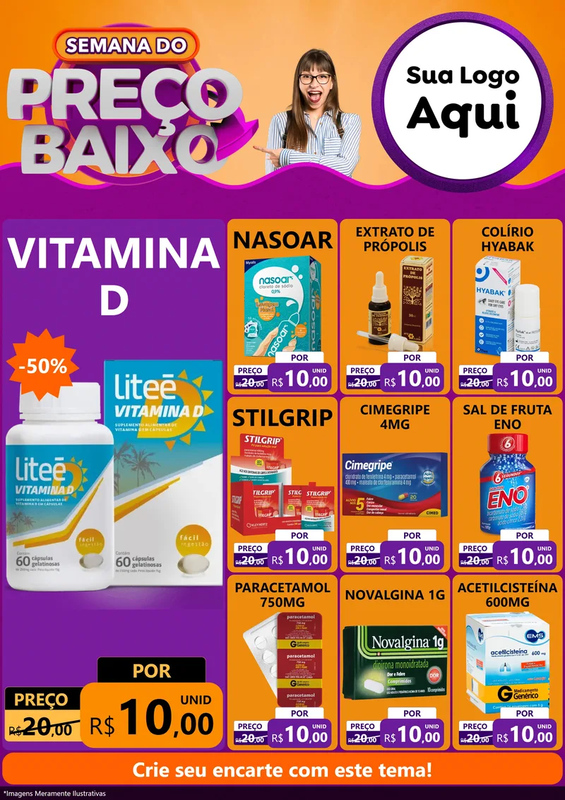 Modelo de Encarte para Encarte A4 Vertical com o tema Semana do Preço Baixo para Farmácia
