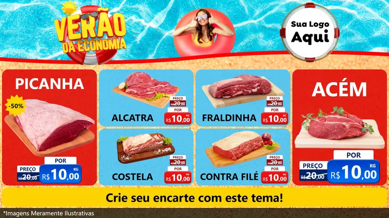 Modelo de TV para TV Horizontal com o tema Verão da Economia para Açougue