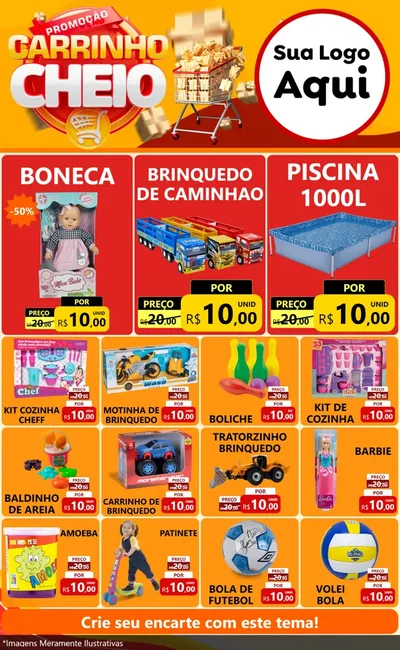 Modelo de Encarte para Encarte Grande com o tema Promoção carrinho cheio para Brinquedos