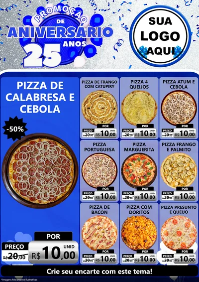 Modelo de Encarte para Encarte A4 Vertical com o tema Promoção de Aniversário - 25 Anos para Pizzaria