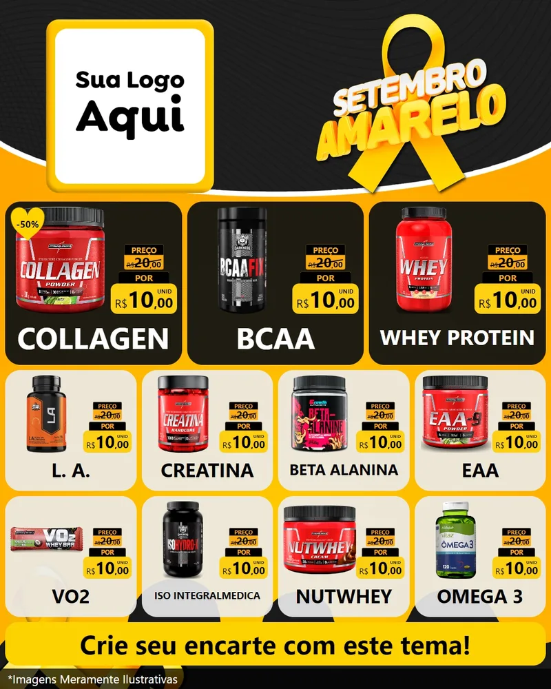 Modelo de Rede Social para Feed Instagram com o tema Setembro Amarelo para Suplementos alimentares