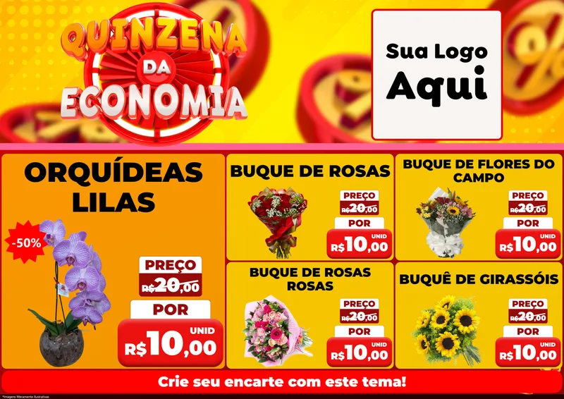 Modelo de Encarte para Encarte A4 Horizontal com o tema Quinzena Da Economia para Floricultura e jardim