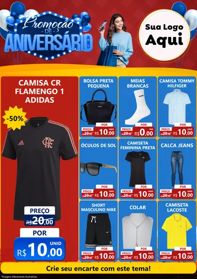 Modelo de Encarte para Encarte A4 Vertical com o tema Promoção de Aniversário para Roupas e acessórios