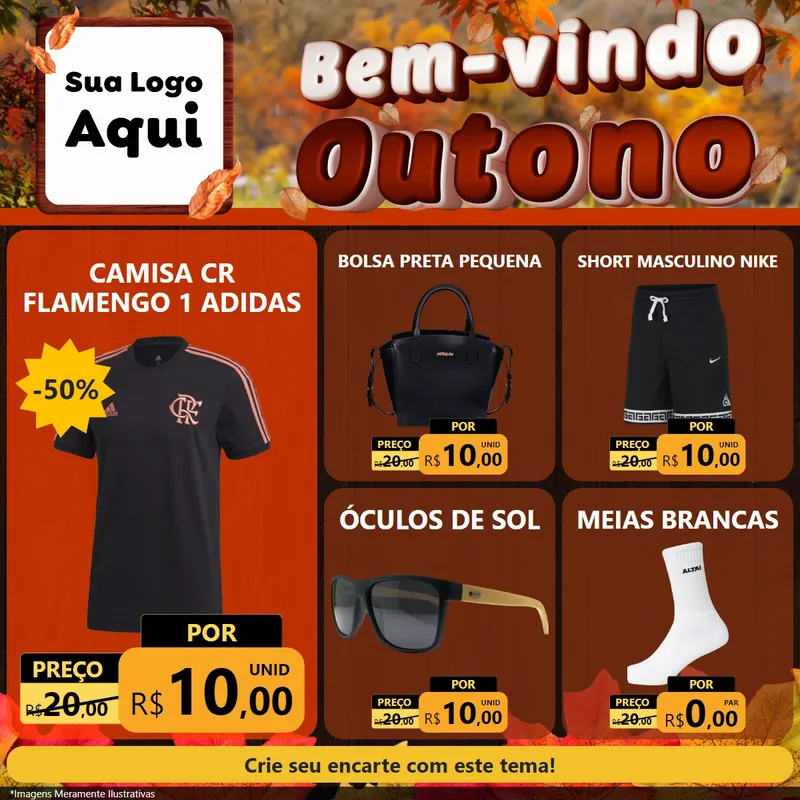 Modelo de Rede Social para Feed Facebook com o tema Bem-vindo Outono para Roupas e acessórios