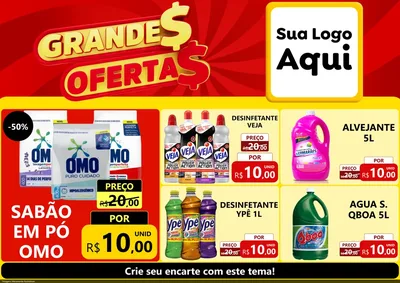 Modelo de Encarte para Encarte A4 Horizontal com o tema Grandes Ofertas para Produtos de Limpeza