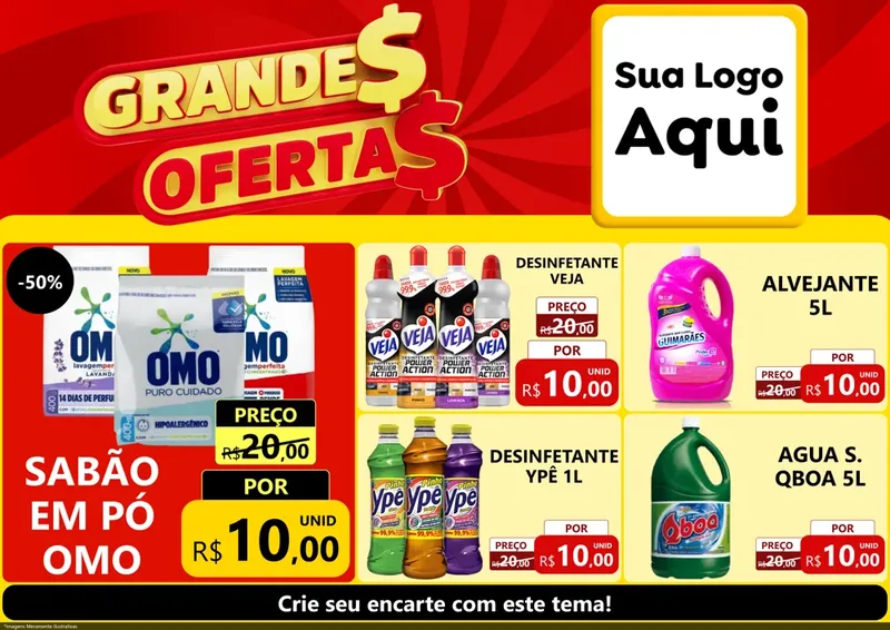 Modelo de Encarte para Encarte A4 Horizontal com o tema Grandes Ofertas para Produtos de Limpeza