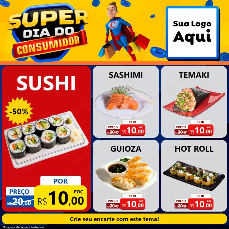 Modelo de Rede Social para Feed Facebook com o tema Super Dia do Consumidor para Comida japonesa