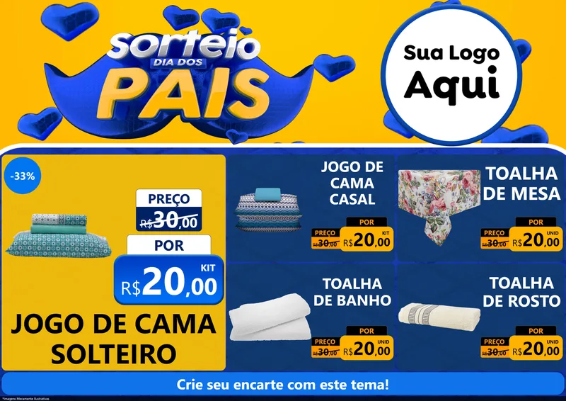 Modelo de Encarte para Encarte A4 Horizontal com o tema Sorteio Dia dos Pais para Cama, Mesa e Banho