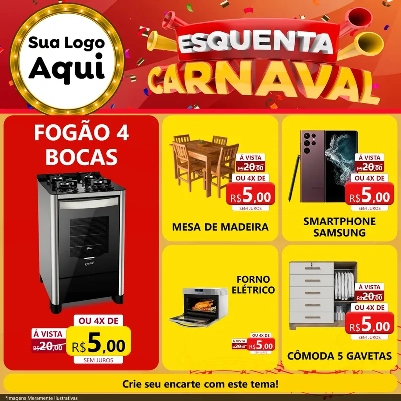Modelo de Rede Social para Feed Facebook com o tema Esquenta Carnaval para Móveis e Eletro