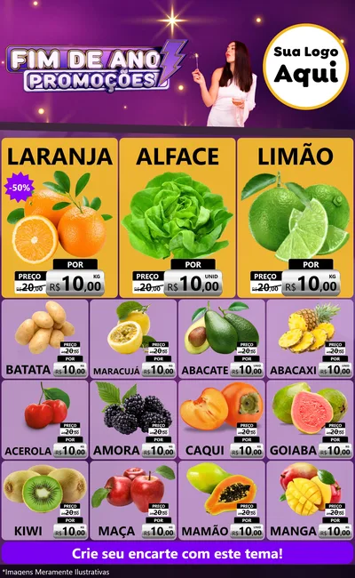 Modelo de Encarte para Encarte Grande com o tema Fim de Ano Promoções para Hortifrúti