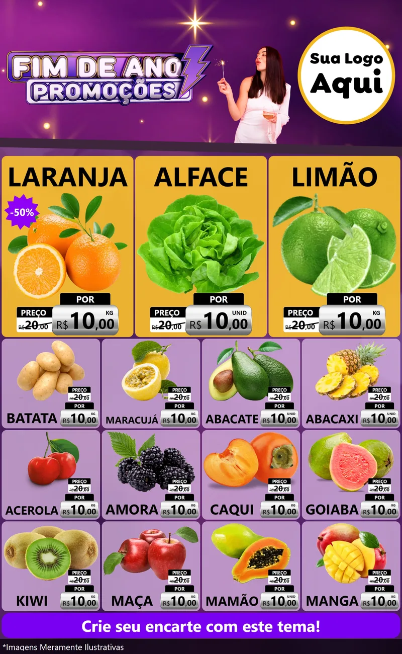 Modelo de Encarte para Encarte Grande com o tema Fim de Ano Promoções para Hortifrúti