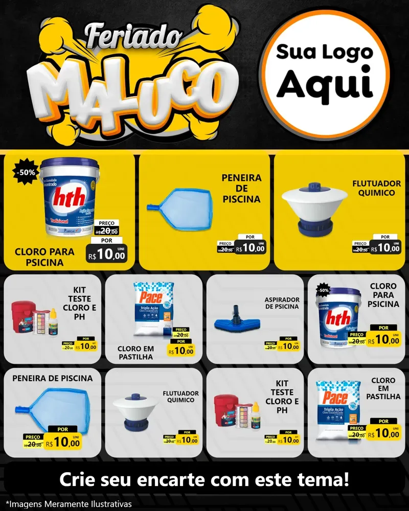 Modelo de Rede Social para Feed Instagram com o tema Feriado Maluco para Produtos para Piscina