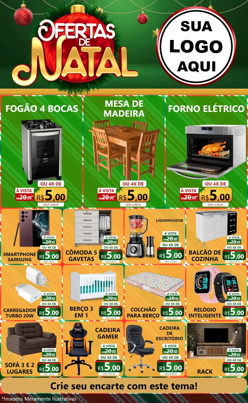 Modelo de Encarte para Encarte Grande com o tema Ofertas de Natal para Móveis e Eletro