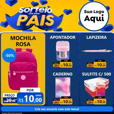 Modelo de Rede Social para Feed Facebook com o tema Sorteio Dia dos Pais para Papelaria