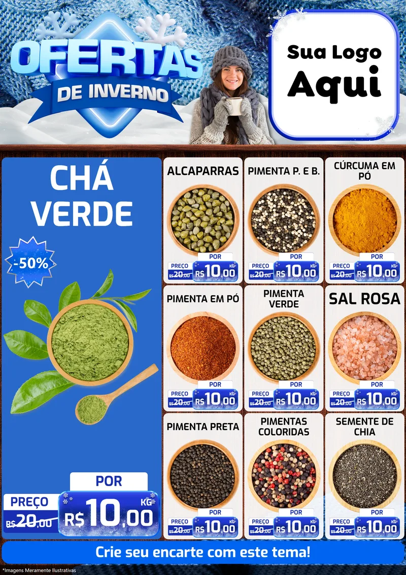 Modelo de Encarte para Encarte A4 Vertical com o tema Ofertas de Inverno para Produtos Naturais