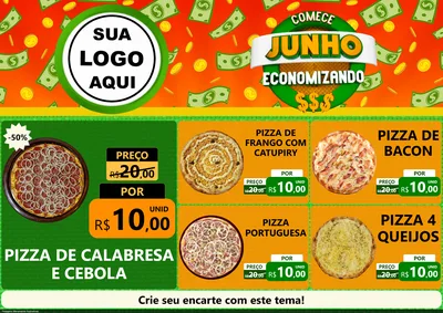 Modelo de Encarte para Encarte A4 Horizontal com o tema Comece Junho Economizando para Pizzaria
