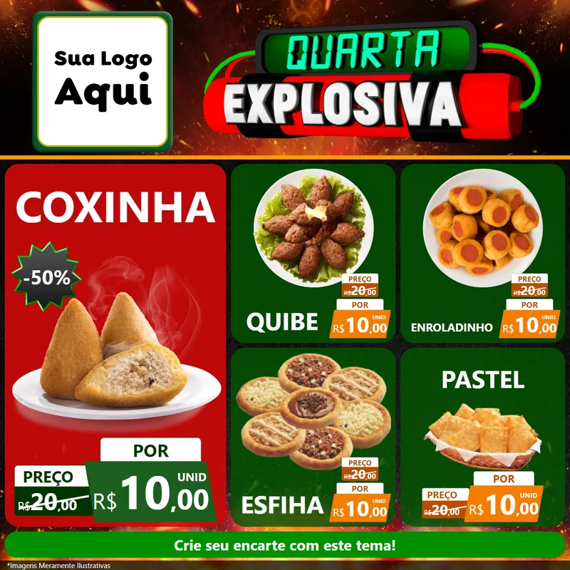 Modelo de Rede Social para Feed Facebook com o tema Quarta Explosiva para Salgadaria