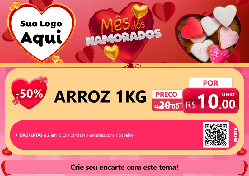 Modelo de Cartaz para Cartaz A4 Horizontal com o tema Mês dos Namorados para Supermercado
