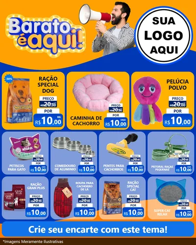 Modelo de Rede Social para Feed Instagram com o tema Barato é aqui para Pet Shop