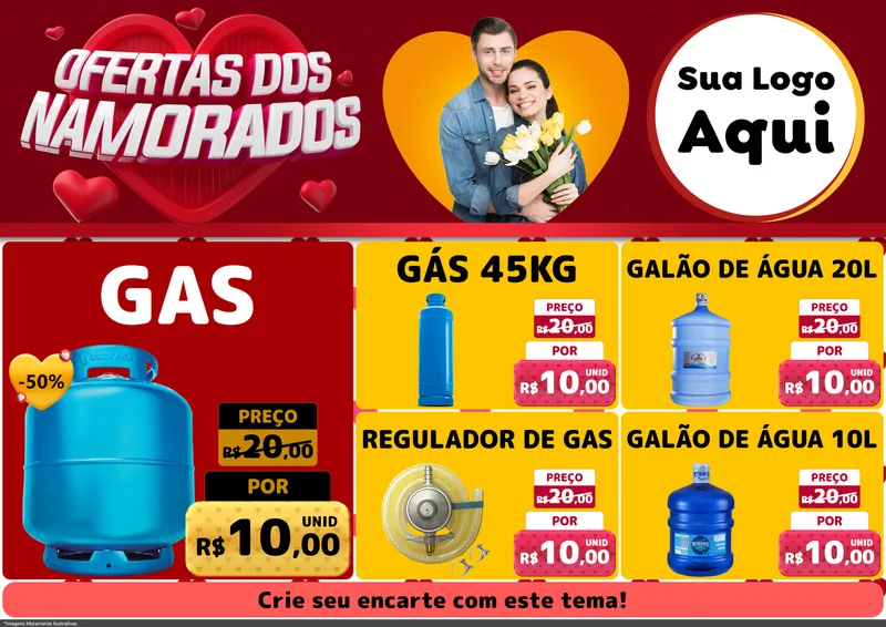 Modelo de Encarte para Encarte A4 Horizontal com o tema Ofertas Dos Namorados para Água e gás