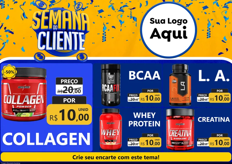 Modelo de Encarte para Encarte A4 Horizontal com o tema Semana do Cliente para Suplementos alimentares