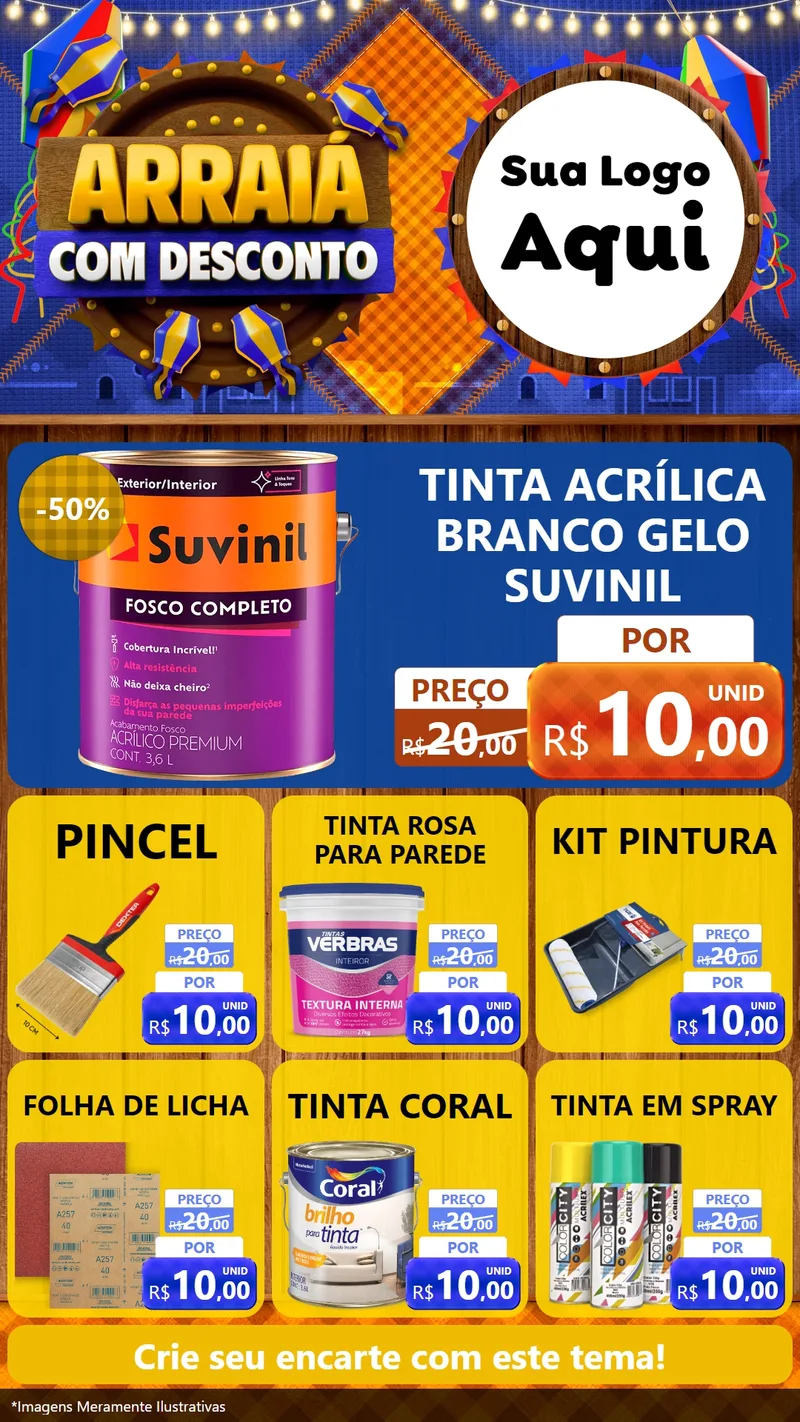 Modelo de Rede Social para Stories com o tema Arraiá Com Desconto para Tintas e Ferramentas