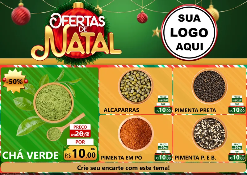 Modelo de Encarte para Encarte A4 Horizontal com o tema Ofertas de Natal para Produtos Naturais
