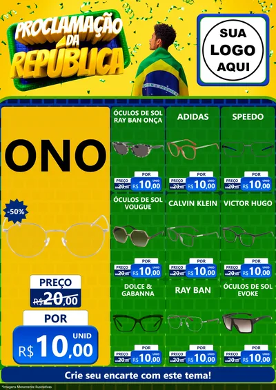 Modelo de Encarte para Encarte A4 Vertical com o tema Proclamação da República para Óticas