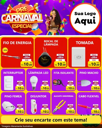 Modelo de Rede Social para Feed Instagram com o tema Pré-Carnaval Especial para Materiais Elétricos