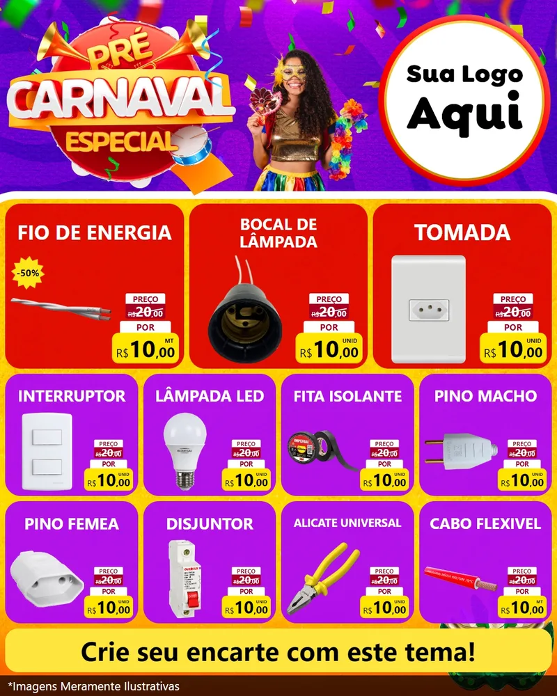 Modelo de Rede Social para Feed Instagram com o tema Pré-Carnaval Especial para Materiais Elétricos