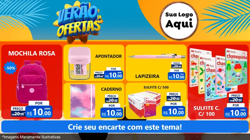 Modelo de TV para TV Horizontal com o tema Verão de Ofertas para Papelaria
