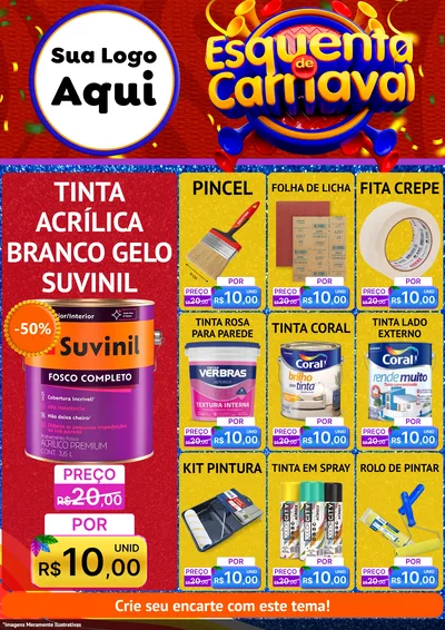 Modelo de Encarte para Encarte A4 Vertical com o tema Esquenta de Carnaval para Tintas e Ferramentas