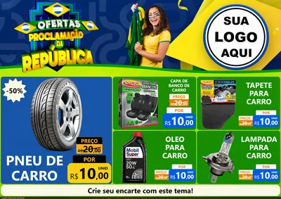 Modelo de Encarte para Encarte A4 Horizontal com o tema Ofertas Proclamação da República para Auto peças