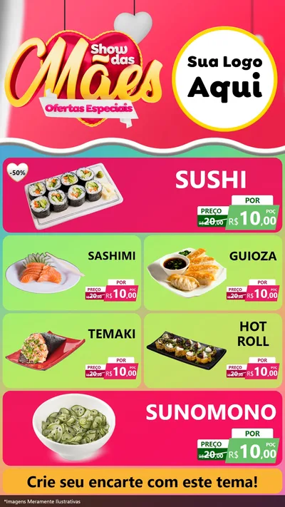 Modelo de TV para TV Vertical com o tema Show das Mães - Ofertas Especiais para Comida japonesa