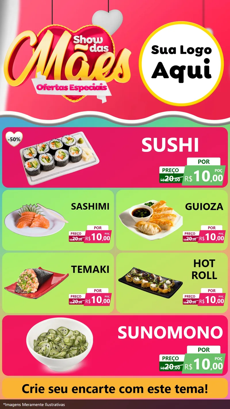 Modelo de TV para TV Vertical com o tema Show das Mães - Ofertas Especiais para Comida japonesa