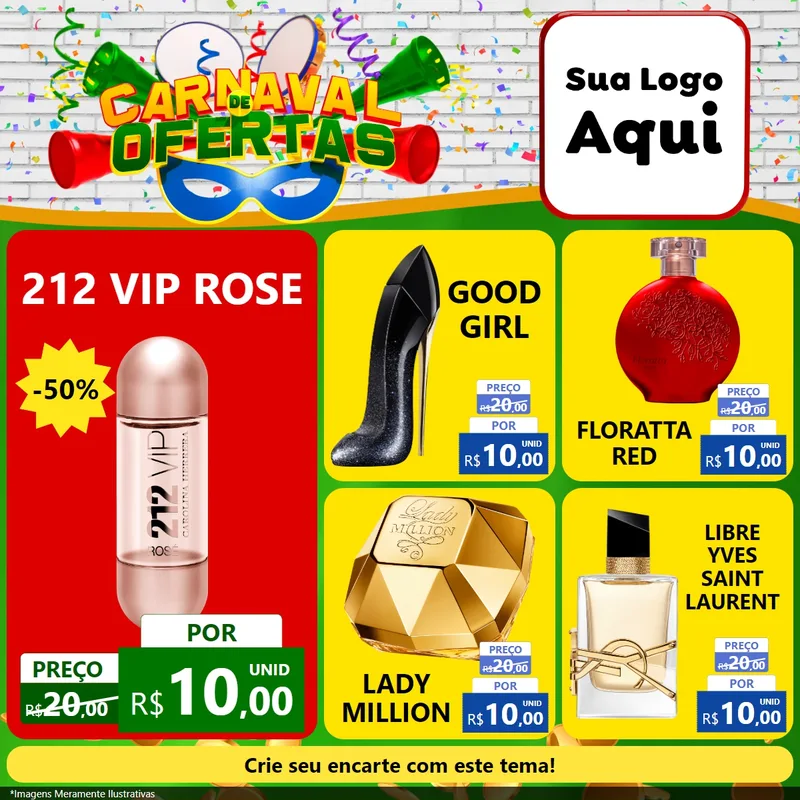 Modelo de Rede Social para Feed Facebook com o tema Carnaval de Ofertas para Perfumes