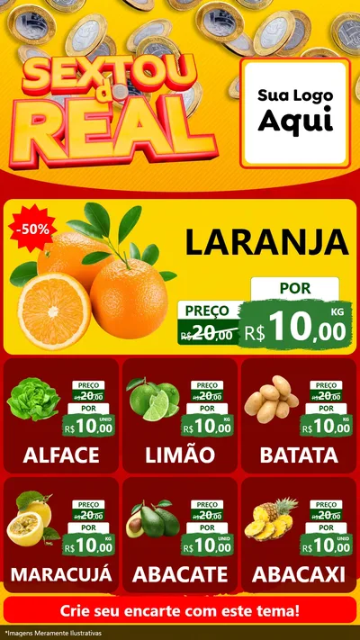 Modelo de Rede Social para Stories com o tema Sextou do Real para Hortifrúti