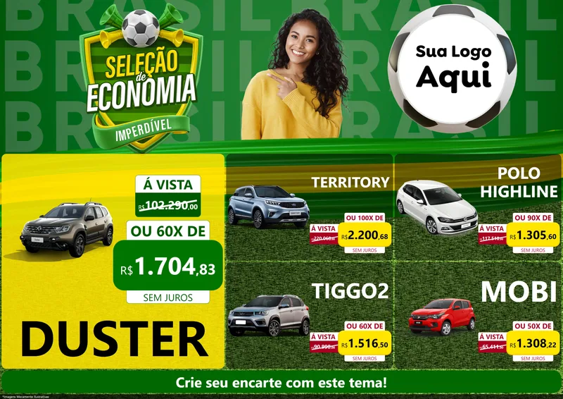 Modelo de Encarte para Encarte A4 Horizontal com o tema Seleção de Economia - Copa para Concessionaria de Carros