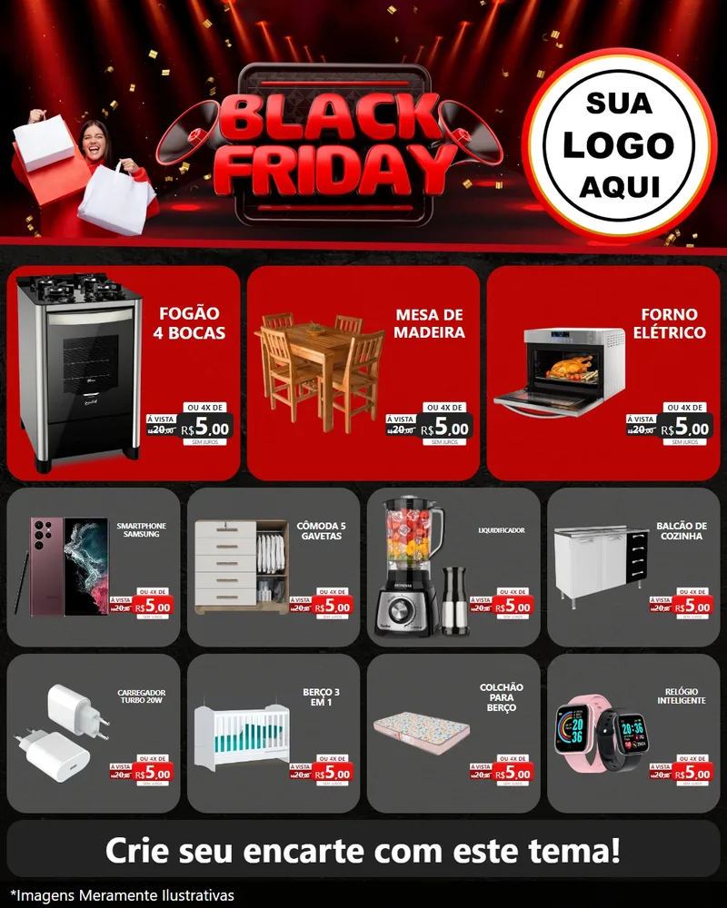 Modelo de Rede Social para Feed Instagram com o tema Black Friday para Móveis e Eletro