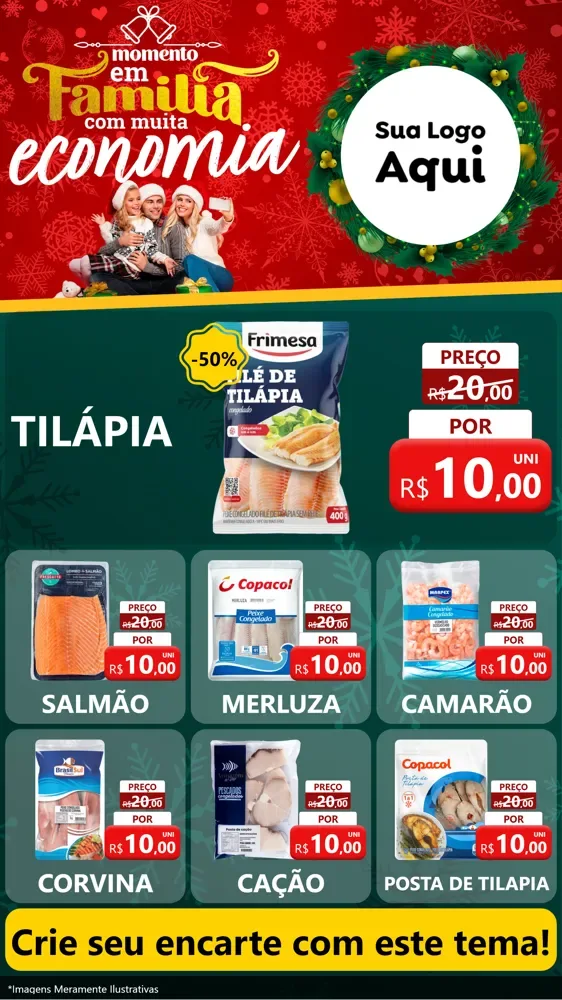 Modelo de Rede Social para Stories com o tema Momento em Família (Natal) para Peixaria