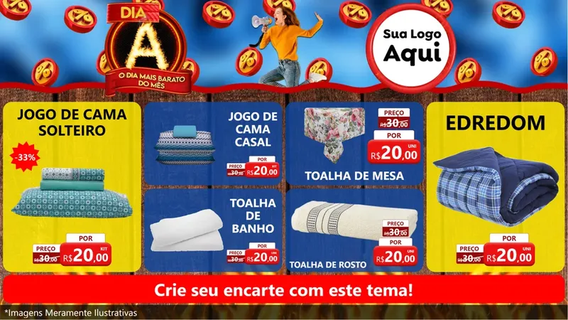 Modelo de TV para TV Horizontal com o tema Dia A - O Dia Mais Barato Do Mês para Cama, Mesa e Banho