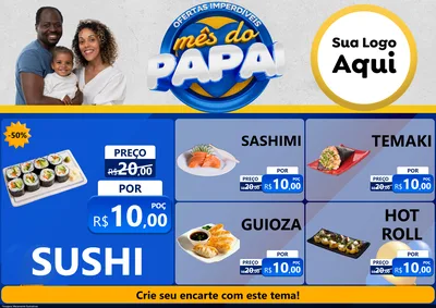 Modelo de Encarte para Encarte A4 Horizontal com o tema Ofertas Imperdíveis Mês Do Papai para Comida japonesa