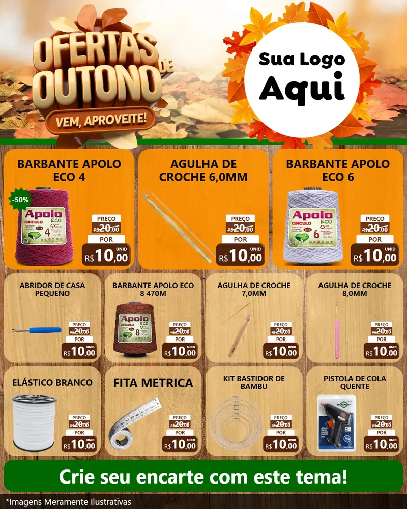 Modelo de Rede Social para Feed Instagram com o tema Ofertas de Outono - Vem, Aproveite! para Armarinho e Aviamentos