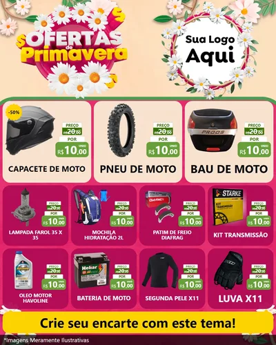 Modelo de Rede Social para Feed Instagram com o tema Ofertas de Primavera para Moto peças