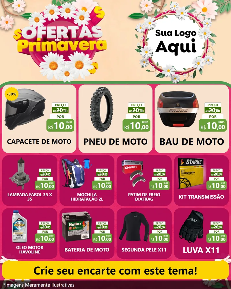 Modelo de Rede Social para Feed Instagram com o tema Ofertas de Primavera para Moto peças